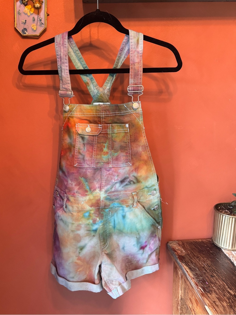 Multicolor Tie-Dye Short Overalls
